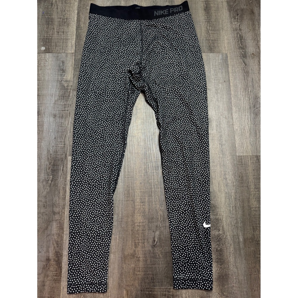 Nike Pro Dri-FIT Polka Dot Leggings Black White Womens Large Performance